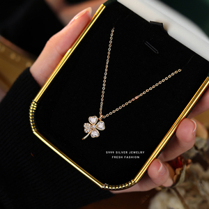 Alta calidad 925 plata esterlina joyería de moda corazón trébol de cuatro hojas circón lindo colgante collar para mujer - Product Image 3