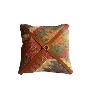 Natural Wool Jute Accent <b>Cushion</b> with Leather Belt Stylish Home Furnishing Accessory <b>for</b> Residential Spaces - Product Image 2