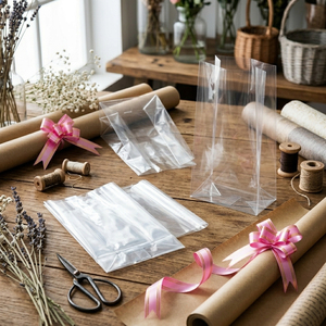 Grand sac en cellophane transparent plat OPP avec nœud de fermeture, sacs en cellophane haute brillance pour paniers-cadeaux et emballages de paniers de fruits - Product Image 5