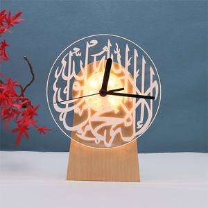 Lampe horloge de bureau en bois 2 en 1 avec logo personnalisé Lampe de <span class=keywords><strong>table</strong></span> en acrylique à lumière chaude rechargeable avec contrôle tactile et base en bois - Product Image 1