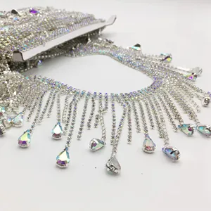 Wholesale Tassel Droplet Shape Water Diamond Necklace Clothing Flat Back Phone Case Design Glass Rhinestones Waist Chain Product