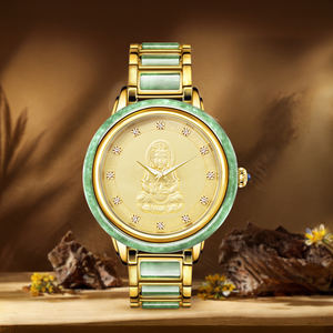 Reloj de Jade Natural con Grabado de Guanyin de Lujo, Bisel y Correa de Jade Verde con Incrustaciones de Diamantes, Reloj Mecánico Automático para Hombre y Mujer - Product Image 4