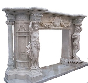 Luxury <strong>Large</strong> Customized White Double Marble <strong>Mantel</strong> <strong>Fireplace</strong> with Nude Lady Freestanding Modern Villa Indoor - Product Image 6