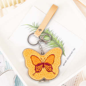 Butterfly Plush Compact <b>Mirror</b> Double-Sided Portable <b>Makeup</b> <b>Mirror</b> <b>With</b> Keychain Embroidered Pocket <b>Mirror</b> <b>Light</b> Pink - Product Image 1