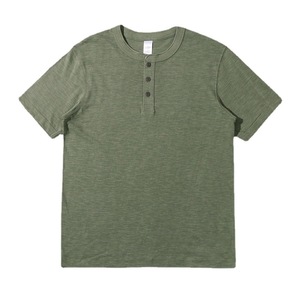 OEM Americana Style Heavyweight Slub Cotton Men's <strong>Short</strong> <strong>Sleeve</strong> TShirt Henley Collar Retro Loose Fit Soft <strong>Base</strong> <strong>Layer</strong> - Product Image 1