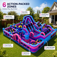 Parcours d'obstacles gonflable géant commercial avec toboggans, piscine à balles et mur d'escalade pour enfants
