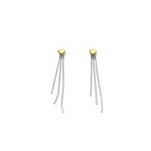 Pendientes de Moda con Diseño de Corazón, Acero Inoxidable 316L, Baño de Oro PVD, con Borlas, para Mujer - Product Image 1
