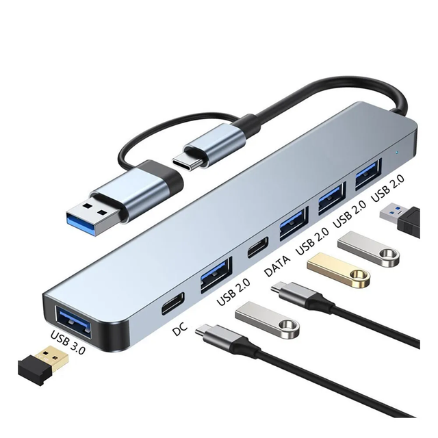 7 in 1 Dual-head Usb Type C Hub Multiport Dock Station with 4k Hdmi Usb3.0 Rj45 Usb-c Type-c Pd Charging Adapter Laptop