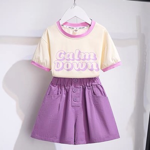 Set di <span class=keywords><strong>polo</strong></span> e pantaloncini color block per ragazze, completo casual con bordi ondulati per bambini piccoli, abbigliamento estivo traspirante per bambini - Product Image 3