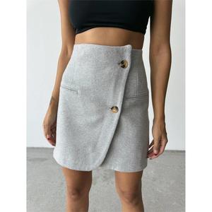 Conjunto de Falda y Chaqueta Corta de Cachemira con Detalle de Botones, Color Gris, para Mujer, Otoño, Estilo Minimalista, Manga Larga, Talla S - Product Image 3
