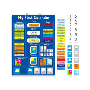 Tùy chỉnh màu xanh trẻ em mầm non hàng ngày nam châm Lịch Thời tiết hiện đại & mùa biểu đồ với nhãn dán từ tính cho học tập tuần & tháng - Product Image 1