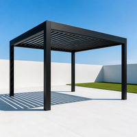 Aluminium Motorisierte Pergola mit Einziehbarem Lamellendach, Verstellbaren Gleitenden Lamellen, LED-Beleuchtung, Wasserdicht für Poolbereich, Garten, Hinterhof und Terrasse
