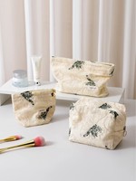 Pochette de maquillage brodée en coton et lin avec logo personnalisé, sac de rangement portable pour soins de la peau, grande capacité, étui de protection pour oreiller