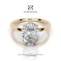 Bague de fiançailles ovale 2 carats sertie de griffes en argent sterling 925 plaqué or 18 carats, bijoux en moissanite VVS pour femme