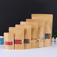 Sachets Doypack personnalisés en papier kraft brun de qualité alimentaire avec fermeture éclair et fenêtre transparente pour snacks, noix et thé