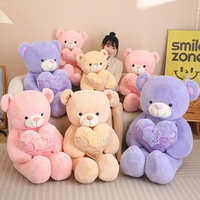 Ours en peluche Cœur Violet, Géant Taille Humaine, pour la Saint-Valentin, Poupée Animal en Peluche Super Douce, Coussin Long pour Dormir