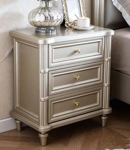 Premium Traditional Champagne Gold 3-<b>Drawer</b> Luxury Nightstand with Round Legs for Bedroom Storage - Product Image 4