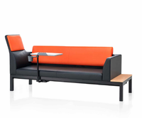 Sofá Modular de Piel Sintética para Vestíbulo con Tableta de Escritura Integrada y Portavasos, Asientos Comerciales con Estructura Metálica