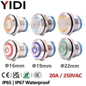 <span class=keywords><strong>12V</strong></span> 220V không thấm nước thép không gỉ nút nhấn Thiết bị chuyển mạch 16mm 19mm 22mm IP67 IP65 1no1nc sáng <span class=keywords><strong>LED</strong></span> ON OFF thiết lập lại chuyển đổi 20A - Product Image 1