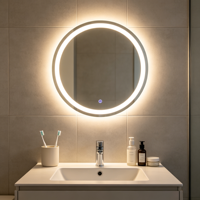 Miroir de salle de bain rond intelligent à LED avec cadre en aluminium Niccy, 24 pouces, avec éclairage à 3 couleurs, anti-buée, étanche IP65, montage mural