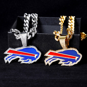 Collar con colgante de los <span class=keywords><strong>Buffalo</strong></span> Bills de aleación chapada en oro de 14K y rodio, cadena cubana con incrustaciones, joyería esmaltada para aficionados al fútbol americano de la <span class=keywords><strong>NFL</strong></span> - Product Image 5