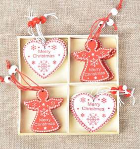 Décorations en bois de Noël Arbre de Noël en bois Renne mixte Ange <span class=keywords><strong>Coeur</strong></span> Oiseau Ornement suspendu - Product Image 6