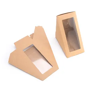Bruin Kraftpapier Afhalen Driehoek Sandwich Verpakking Kraftpapier Lunchbox Met Clear Window