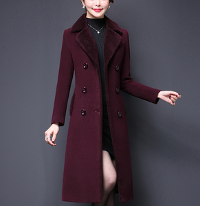 معطف طويل من الصوف بياقة مزدوجة الصدر للنساء معاطف نسائية معاطف شتوية طويلة من الصوف معاطف نسائية - Product Image 5