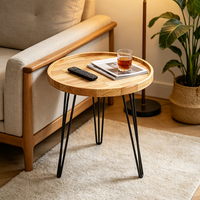 Table basse ronde minimaliste nordique personnalisée, table d'appoint portable en bois massif avec pieds en métal pour maison moderne