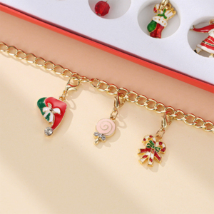 Bestseller 24-Tage Weihnachts-Adventskalender für Kinder 24 Charms DIY Exquisites Metall-Armband Halsketten-Set Anpassbares Weihnachtsset - Product Image 3