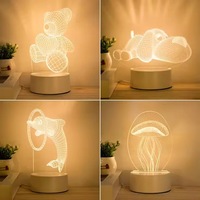 Lampe de chevet LED créative 3D en forme de dessin animé, alimentée par piles, en acrylique, décoration de chambre à coucher, ambiance festive, anniversaire