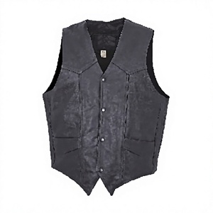 HMB-4970A Vintage Leather Vest Heavy Duty Biker Wear Waist Coat Black Color Windproof <b>Summer</b> V-neck - Product Image 1