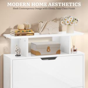 <span class=keywords><strong>Meuble</strong></span> à chaussures fin et élégant à finition brillante, gain de place, avec 2 tiroirs basculants pour couloir, entrée, salon - Product Image 4