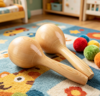 Wholesale Natural Solid Wood Maracas Pair, Hand Shaker Percussion Toy, Custom Logo for Kids Early Music Teaching Aid