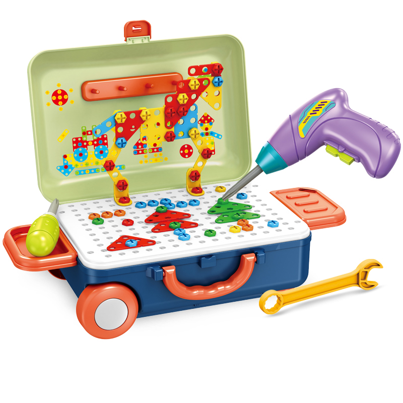 207PCS Educational Construction Puzzle Storage Box DIY Plastic Workbench Drill Tool Set Toy for Boys