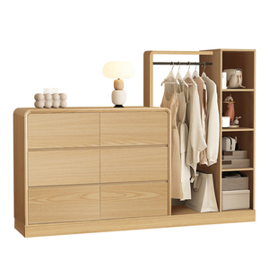 Armadio di stoccaggio multifunzionale con struttura in legno massello camera da letto armadio appendiabiti integrato a parete appendiabiti comò - Product Image 5