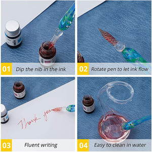 Stylo plume en verre de qualité papeterie avec encre, coffret cadeau, stylo en verre coloré - Product Image 3