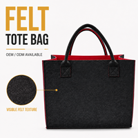 Sac fourre-tout en feutre gris anthracite avec doublure intérieure rouge, organisateur en forme de boîte à ouverture supérieure avec doubles poignées, pour usage quotidien