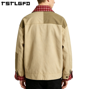 Chaqueta Reversible Personalizada 100% Algodón Orgánico con Forro a Cuadros, Ropa de Trabajo Utilitaria, Abrigo Cargo con Bloques de Color y Pliegues Cuadrados, Venta al por Mayor a Granel - Product Image 6