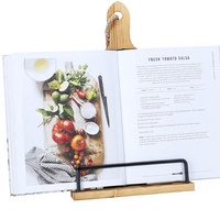 R02 Rak Buku Resep untuk Meja Dapur Warna Cokelat dan Penyangga Buku Resep/Tablet yang Dapat Disesuaikan Gaya Talenan Kayu Rustic