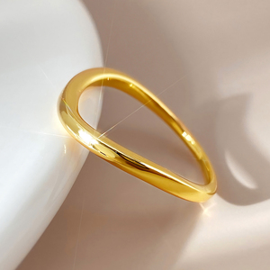 Curved Band <b>Plain</b> Stackable <b>Ring</b> 18K Gold Plated Minimalist Jewelry Dainty <b>Rings</b> for Women Daily - Product Image 5