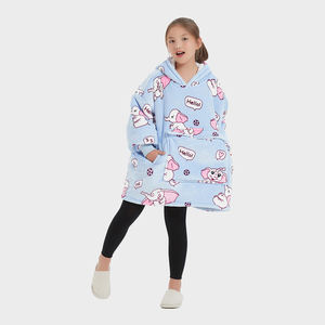 Premium Custom Oversize Warm Soft Cozy Fleece Sherpa Elephant Print Kids Winter Wearable Hoodie Manta con bolsillo grande - Product Image 3