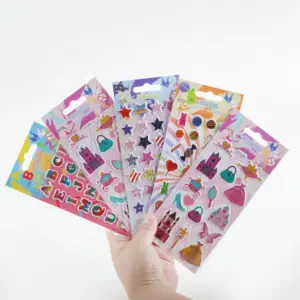 Stock di alta qualità smile face princess waterproof round glitter animal puffy sticker fornitori