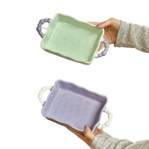 Bandeja para hornear estilo Ins con bloques de color, irregular, profunda, con dos asas, de alta gama, apta para <span class=keywords><strong>microondas</strong></span> y horno, vajilla. - Product Image 5
