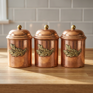 Copper Spice Jars With Lid Classic Round Design Polished Finish Storage <b>Container</b> Set Of 3 - Product Image 6