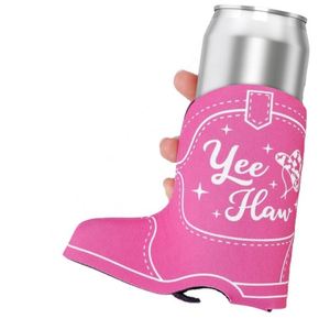 Custom Logo Printed Personalized Promotional Shoe Boot Shaped Pink Neoprene Beverage Beer Can Cooler Coozies - Product Image 1