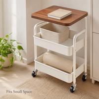Table d'appoint à roulettes compacte en bois avec faible MOQ, roulettes universelles pour appartement locatif, dortoir, petit espace