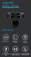 Cámara Web Logitech C922 Pro Stream 1080p 30FPS, Cámara Web HD con Lente de Vidrio, Micrófono Dual para Twitch, Youtube Live, Profesional