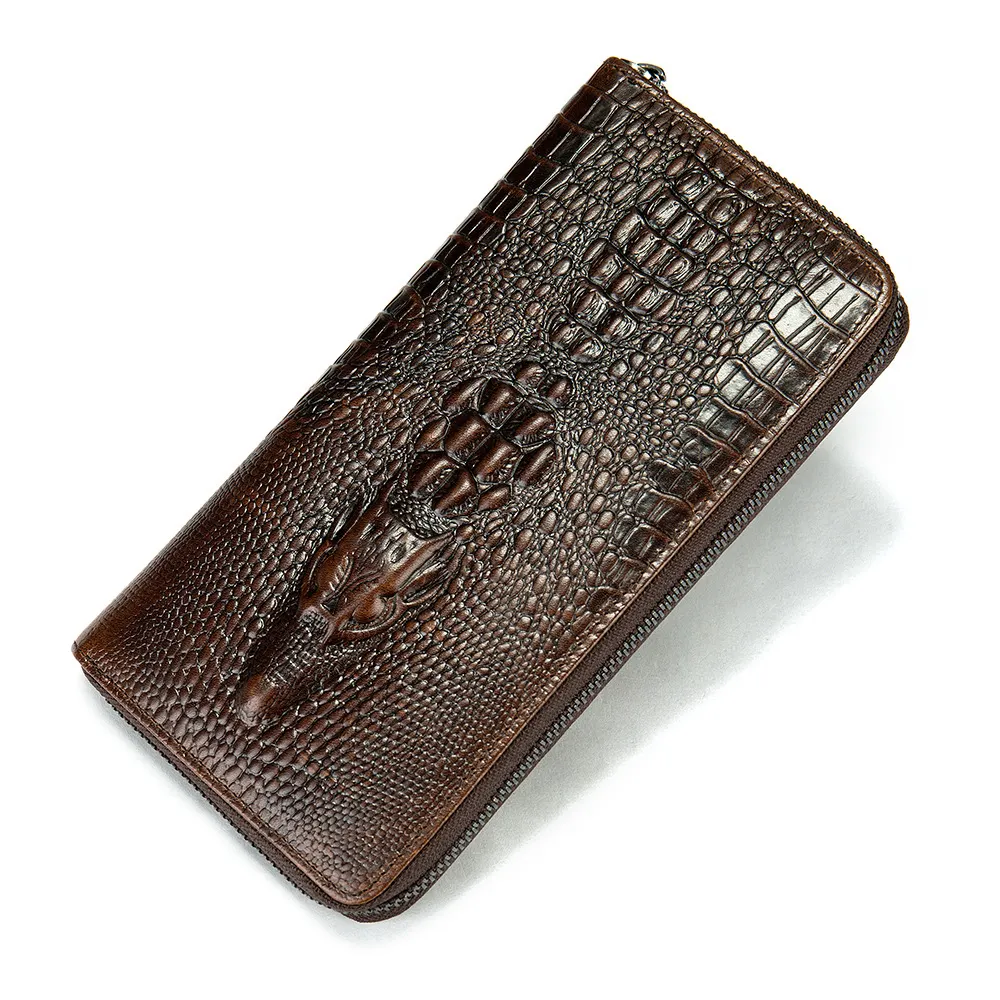 Red Genuine Crocodile Leather Skin Men's Money Clip Bifold Wallet 
