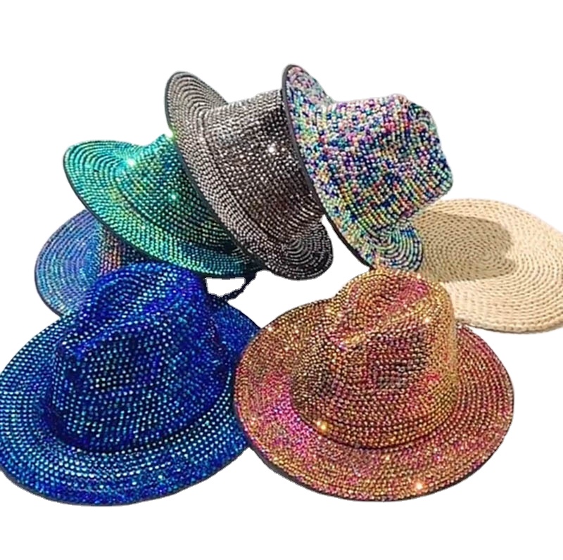 Модные Bedazzled Bling в стиле джаз, Панама шляпа с бисером и украшенные стразами и заклепками